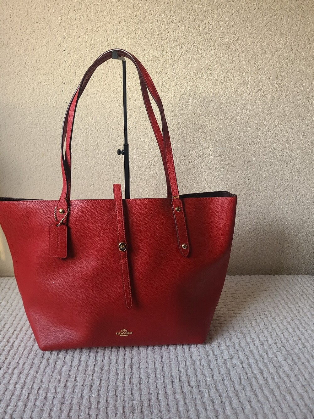 Coach Red Leather Tote Bag with Shoulder Straps